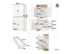 Buffet de cozinha moderno 80x40x180 cm - 4 portas + 1 gaveta - móvel alto - MDF - Branco