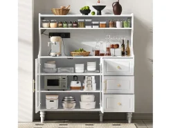 Buffet de cozinha moderno 120x40x138.5cm - con tomada e porta-copos de vinho - con 3 gavetas e 2 portas - Branco