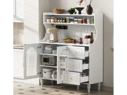 Buffet de cozinha moderno 120x40x138.5cm - con tomada e porta-copos de vinho - con 3 gavetas e 2 portas - Branco