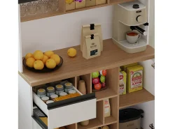 Buffet de cozinha moderno 105×45×185 cm - 5 portas - prateleiras ajustáveis - armazenamento aberto - branco e natural