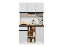 Buffet de cozinha moderno 105×45×185 cm - 5 portas - prateleiras ajustáveis - armazenamento aberto - branco e natural