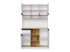 Buffet de cozinha moderno 105×45×185 cm - 5 portas - prateleiras ajustáveis - armazenamento aberto - branco e natural