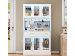 Buffet de cozinha moderno 100x40x180cm - con tomada e LED - com 2 gavetas e 6 portas - Branco