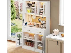 Buffet de cozinha moderno 100x40x180cm - con tomada e LED - com 2 gavetas e 6 portas - Branco
