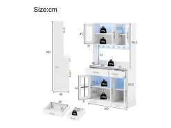 Buffet de cozinha moderno 100x40x180cm - con tomada e LED - com 2 gavetas e 6 portas - Branco