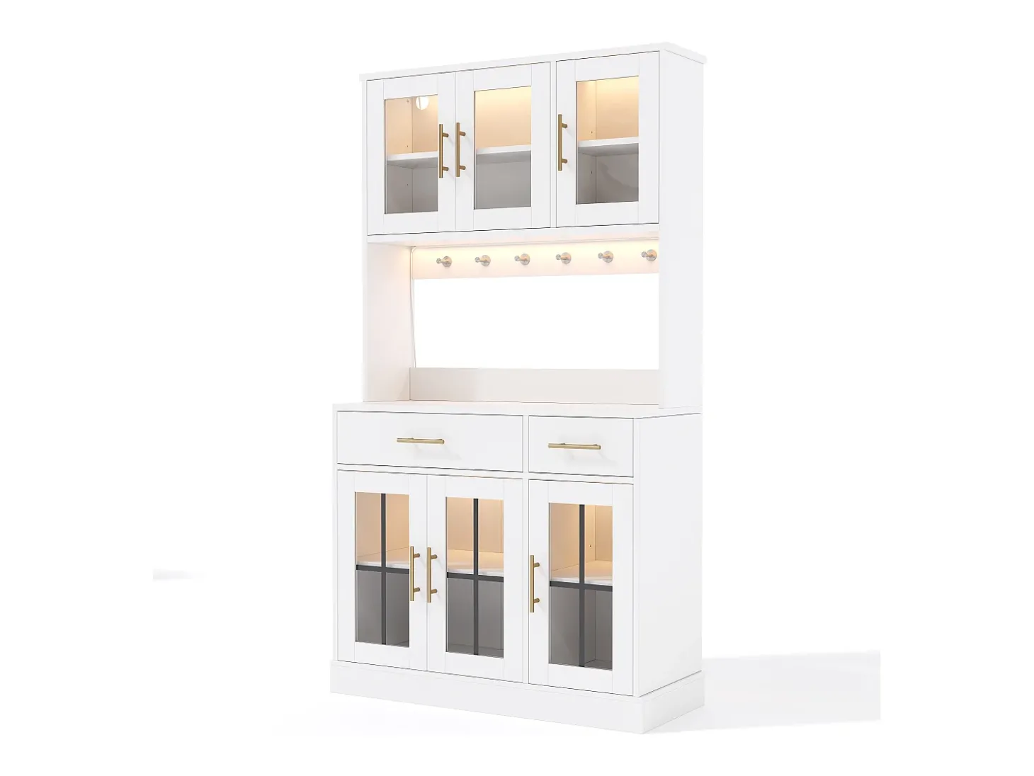 Buffet de cozinha moderno 100x40x180cm - con tomada e LED - com 2 gavetas e 6 portas - Branco