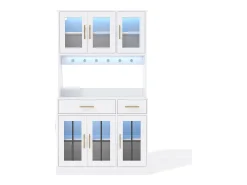 Buffet de cozinha moderno 100x40x180cm - con tomada e LED - com 2 gavetas e 6 portas - Branco