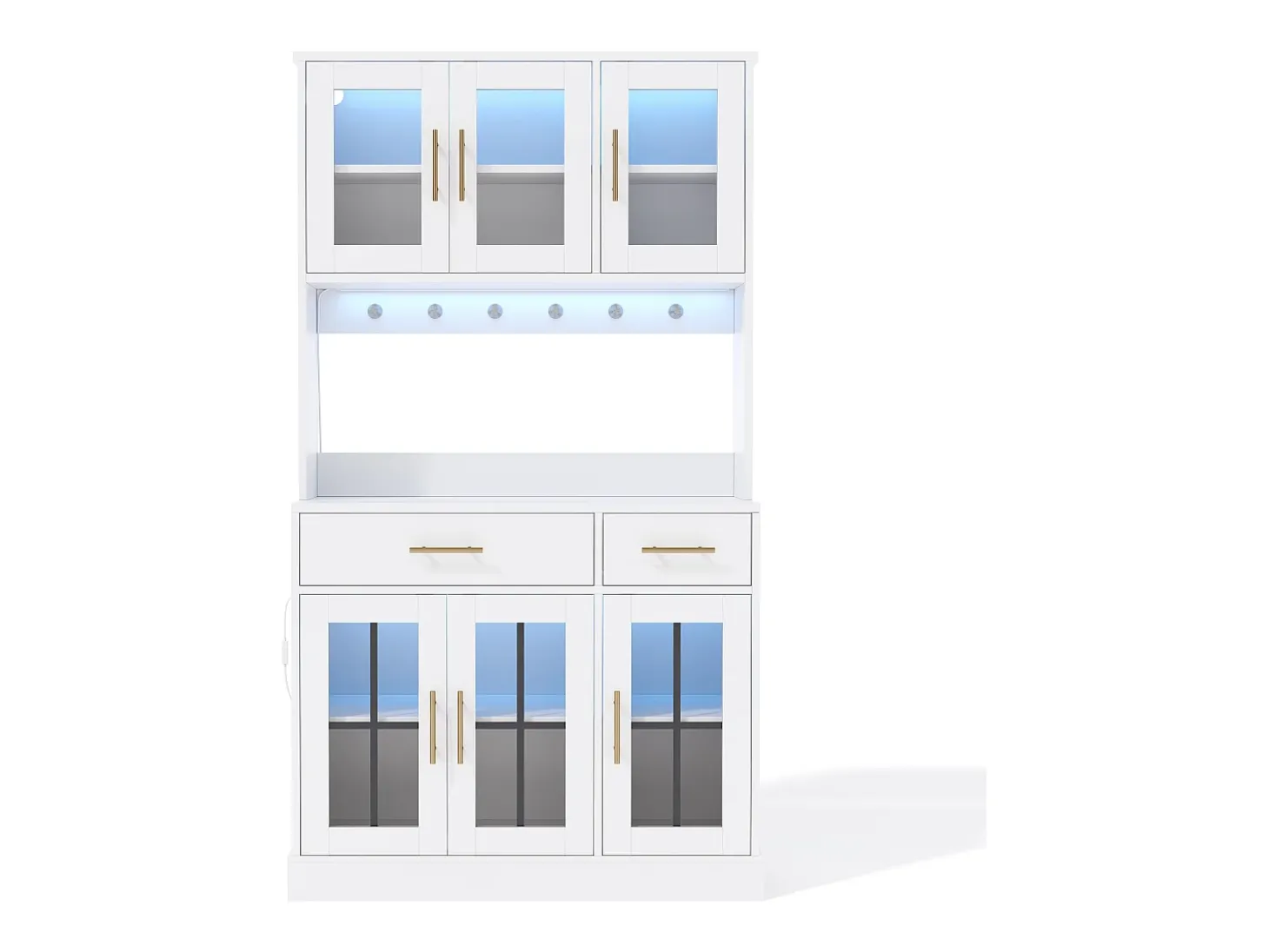 Buffet de cozinha moderno 100x40x180cm - con tomada e LED - com 2 gavetas e 6 portas - Branco