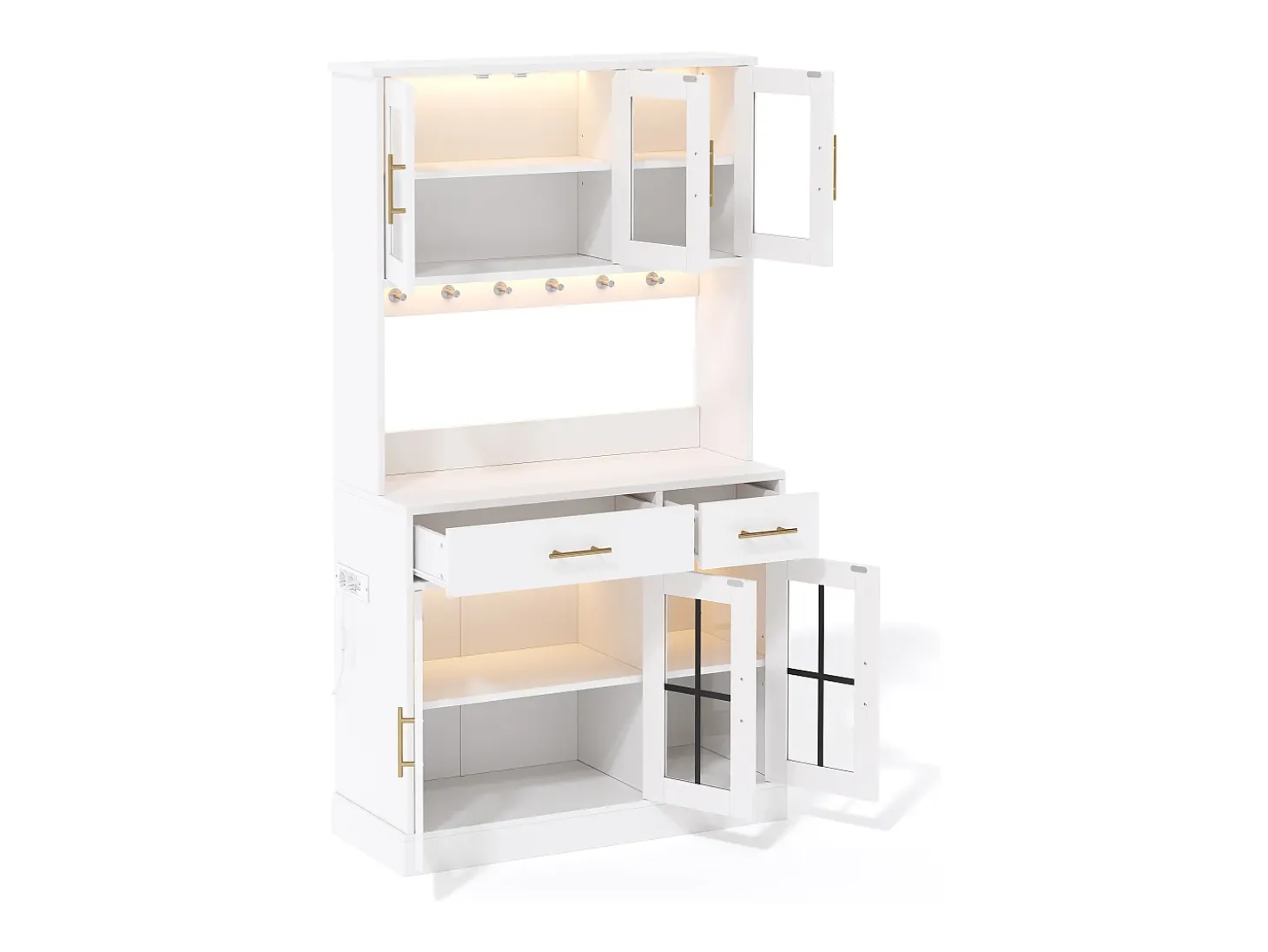 Buffet de cozinha moderno 100x40x180cm - con tomada e LED - com 2 gavetas e 6 portas - Branco