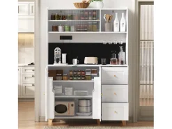 Buffet de cozinha moderno 120x40x184cm - con tomada e porta-copos de vinho - con 3 gavetas e 5 portas - Branco