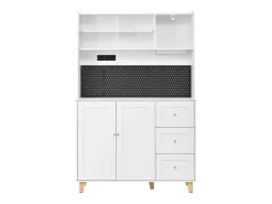 Buffet de cozinha moderno 120x40x184cm - con tomada e porta-copos de vinho - con 3 gavetas e 5 portas - Branco