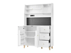 Buffet de cozinha moderno 120x40x184cm - con tomada e porta-copos de vinho - con 3 gavetas e 5 portas - Branco