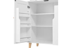 Buffet de cozinha moderno 120x40x184cm - con tomada e porta-copos de vinho - con 3 gavetas e 5 portas - Branco