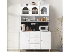 Buffet de cozinha moderno 140x40x190cm - con prateleiras abertas - con 3 gavetas e 5 portas - Branco