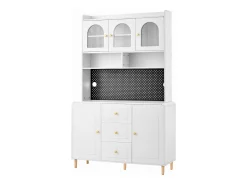 Buffet de cozinha moderno 140x40x190cm - con prateleiras abertas - con 3 gavetas e 5 portas - Branco