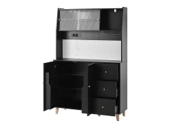 Buffet de cozinha moderno 120x40x184cm - con tomada e porta-copos de vinho - com 3 gavetas e 5 portas - Preto