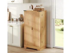 Buffet de cozinha moderno 60,5x40x120cm - con luz de sensor LED - con 2 portas e um suporte para especiarias - Natural