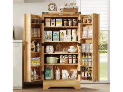 Buffet de cozinha moderno 60,5x40x120cm - con luz de sensor LED - con 2 portas e um suporte para especiarias - Natural