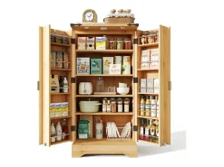 Buffet de cozinha moderno 60,5x40x120cm - con luz de sensor LED - con 2 portas e um suporte para especiarias - Natural