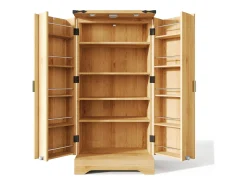Buffet de cozinha moderno 60,5x40x120cm - con luz de sensor LED - con 2 portas e um suporte para especiarias - Natural