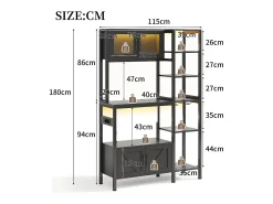 Buffet de cozinha moderno 115x40x180cm - con tomada e LED - con 2 gavetas e um suporte para copos de vinho - Preto