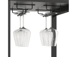 Buffet de cozinha moderno 115x40x180cm - con tomada e LED - con 2 gavetas e um suporte para copos de vinho - Preto