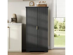 Buffet de cozinha moderno 60,5x40x120cm - con luz de sensor LED - con 2 portas e um suporte para especiarias - Preto