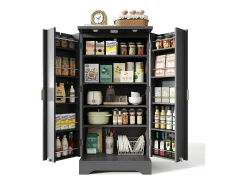 Buffet de cozinha moderno 60,5x40x120cm - con luz de sensor LED - con 2 portas e um suporte para especiarias - Preto