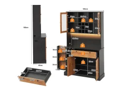 Buffet de cozinha moderno 100x40x180cm - con tomada e LED - con 1 gaveta e 5 portas - con prateleira para especiarias - Natural