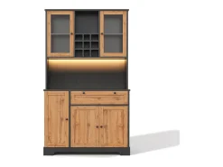 Buffet de cozinha moderno 100x40x180cm - con tomada e LED - con 1 gaveta e 5 portas - con prateleira para especiarias - Natural