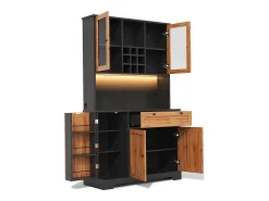 Buffet de cozinha moderno 100x40x180cm - con tomada e LED - con 1 gaveta e 5 portas - con prateleira para especiarias - Natural