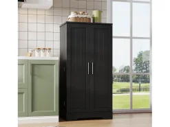 Buffet de cozinha 60x40x120 cm - com sensor de luz LED - com 2 portas - com prateleiras - Preto