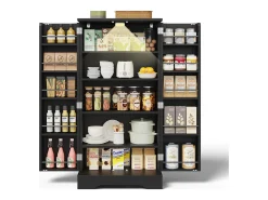 Buffet de cozinha 60x40x120 cm - com sensor de luz LED - com 2 portas - com prateleiras - Preto