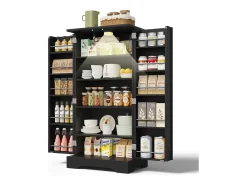 Buffet de cozinha 60x40x120 cm - com sensor de luz LED - com 2 portas - com prateleiras - Preto