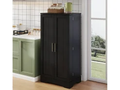 Buffet de cozinha 60x40x120 cm - com sensor de luz LED - com 2 portas - com prateleiras - Preto