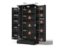 Buffet de cozinha 60x40x120 cm - com sensor de luz LED - com 2 portas - com prateleiras - Preto