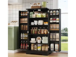 Buffet de cozinha 60x40x120 cm - com sensor de luz LED - com 2 portas - com prateleiras - Preto