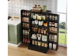 Buffet de cozinha 60x40x120 cm - com sensor de luz LED - com 2 portas - com prateleiras - Preto