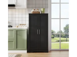 Buffet de cozinha 60x40x120 cm - com sensor de luz LED - com 2 portas - com prateleiras - Preto