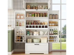 Buffet de cozinha 80x40x180 cm - com prateleiras ajustáveis e adega - com 1 gaveta e 4 portas - Branco