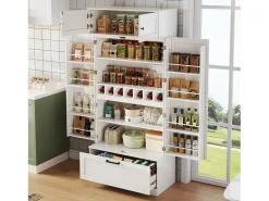 Buffet de cozinha 80x40x180 cm - com prateleiras ajustáveis e adega - com 1 gaveta e 4 portas - Branco