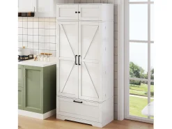 Buffet de cozinha 80x40x180 cm - com prateleiras ajustáveis e adega - com 1 gaveta e 4 portas - Branco