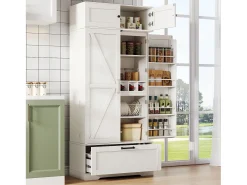 Buffet de cozinha 80x40x180 cm - com prateleiras ajustáveis e adega - com 1 gaveta e 4 portas - Branco