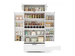 Buffet de cozinha 80x40x180 cm - com prateleiras ajustáveis e adega - com 1 gaveta e 4 portas - Branco