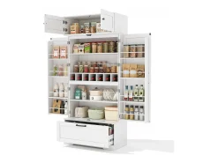 Buffet de cozinha 80x40x180 cm - com prateleiras ajustáveis e adega - com 1 gaveta e 4 portas - Branco