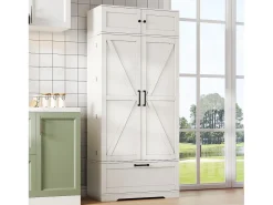 Buffet de cozinha 80x40x180 cm - com prateleiras ajustáveis e adega - com 1 gaveta e 4 portas - Branco