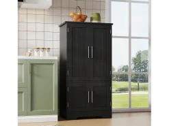 Buffet de cozinha 60x40x120 cm - com sensor de luz LED - com 4 portas - com prateleiras - Preto