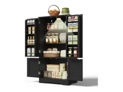 Buffet de cozinha 60x40x120 cm - com sensor de luz LED - com 4 portas - com prateleiras - Preto