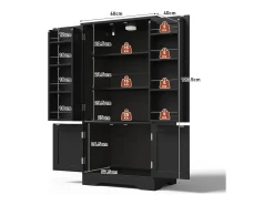 Buffet de cozinha 60x40x120 cm - com sensor de luz LED - com 4 portas - com prateleiras - Preto