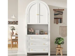 Buffet de cozinha 70x35x180 cm - 2 portas e 3 gavetas - tampo arqueado - Branco